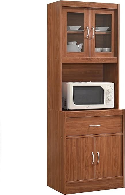 Amazon.com: Hodedah Long Standing Kitchen Cabinet with Top & Bottom Enclosed Cabinet Space, One Drawer, Large Open Space for Microwave, Cherry : Home & Kitchen Kitchen Standing Cabinet, Interior Design Kitchen Contemporary, Top Kitchen Cabinets, Microwave Cabinet, Cherry Furniture, Cabinet Top, Microwave Stand, Crockery Unit, Church Furniture