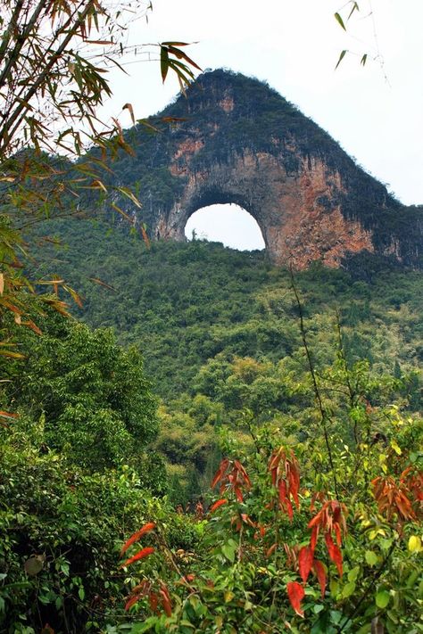 Yangshuo County, China - Moon Hill Ivory Hills China Place, Yangshuo China, China Moon, Physical Environment, Passport Stamps, Buddhist Teachings, Guilin, Japanese Aesthetic, Fantasy Landscape