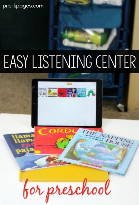 How to Set Up an Easy Listening Center in the Classroom. Say goodbye to fast forward and rewind. No more changing tapes or CD's. Set up an independent listening center in minutes with a single iPad! Kindergarten Listening Center, Preschool Technology, Classroom Management Preschool, Learning Centers Preschool, Listening Station, Prek Literacy, Classroom Management Elementary, Listening Center, Pre K Pages