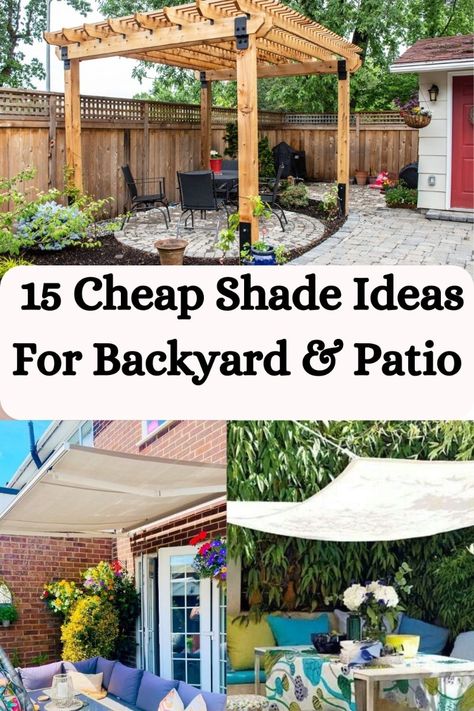 Create a cool and comfortable outdoor space with these 15 cheap shade ideas for your backyard and patio. Perfect for enjoying the outdoors while staying protected from the sun. Triangular Shade Sail Ideas, Cheap Backyard Shade Ideas, Rental Friendly Patio Shade, Shade Structure For Garden, Shade Canopy Ideas, How To Create Shade In Backyard, Creating Shade In Backyard, Shade Sail Ideas Backyards, Create Shade In Backyard