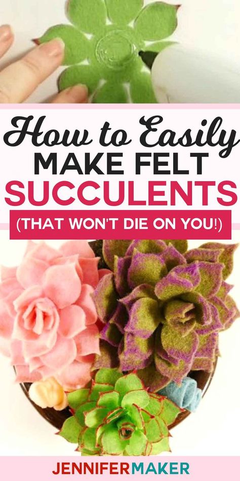 How to Make Felt Succulents That Are Easy! | Felt Plants | Free Cricut SVG Cut File #felt #homedecor #cricut Felt Plants, Fabric Plants, Felt Succulents, Felt Flowers Diy, Free Cricut, Wine Bottle Diy Crafts, Wine Bottle Diy, Felt Projects, Cactus Y Suculentas