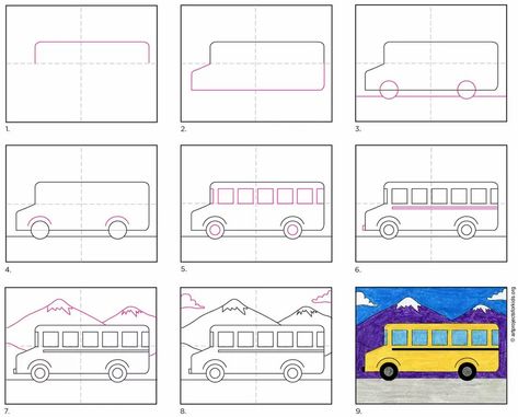 How to Draw a School Bus · Art Projects for Kids Bus Coloring Page, School Bus Art, School Bus Drawing, Bus Drawing, School Hacks Diy, Toddler Drawing, Bus Art, Art Projects For Kids, Easy Doodles