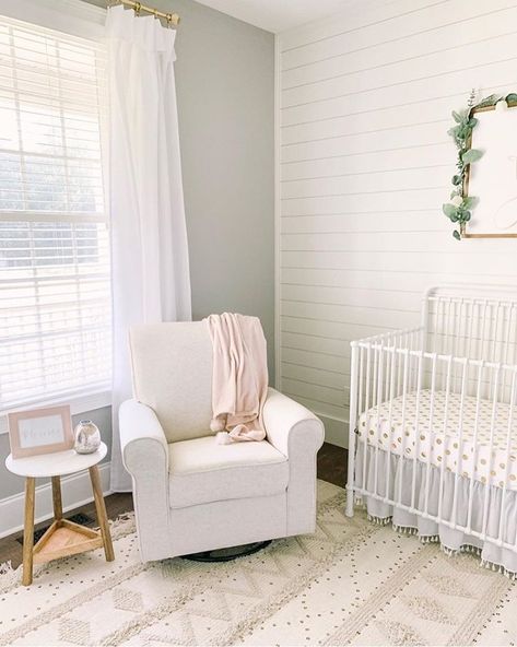 White Shiplap Nursery, Nursery For Baby Girl, Shiplap Nursery, Cabin Room, Million Dollar Baby, White Crib, Girl Nursery Room, White Shiplap, Nursery Inspo