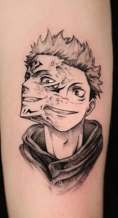 Tattoos On Anime Characters, Anime Based Tattoo, Japanese Anime Tattoo Design, Anime Tattoo Inspiration, Divine Dogs Tattoo Jjk, Anime Tattoos Aesthetic, Anime Eye Tattoo Ideas, Tattoo Ideas Anime Inspiration, Amine Tattoos Ideas