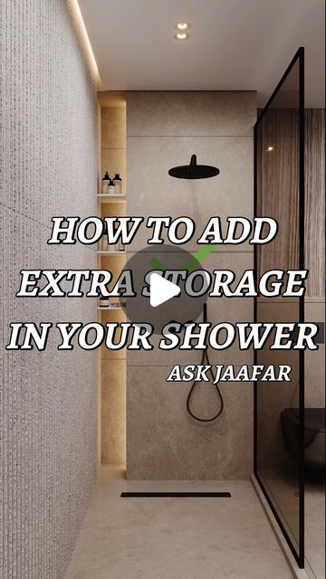 Jaafar Daher on Instagram: "How to add extra storage in your shower ? 

#Interiordesign #architecture #askjaafar #askmeanything #questiondesigner" Built In Shower Storage, Bath Closet Organization, Master Bath Storage Ideas, Inside The Shower Storage Ideas, Rhythm Architecture, Shower Shelving, Bathroom Shower Shelves, Toilet Storage Ideas, Washroom Storage