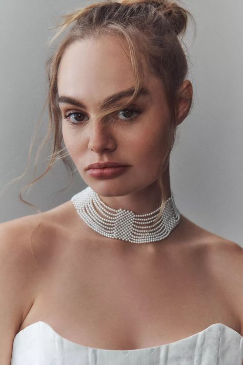 Cascading Pearl Choker Necklace | Anthropologie Pearl Necklace Wedding Dress, Pearl Necklace Designs Unique, Western Wedding Jewelry, Choker Necklace Outfit, Victorian Makeup, Wedding Choker Necklace, Bride Vibes, Pearl Bib Necklace, Bridal Statement Necklace