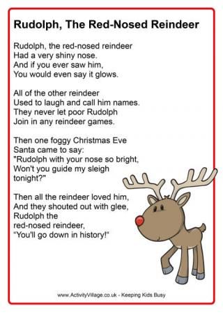 (Rudolph Poster) Christmas Stories Christmas Rhymes For Kids, Reindeer Tracks, Rudolph The Red Nosed Reindeer Activities, Reindeer Songs For Preschool, Reindeer Songs For Toddlers, 5 Little Reindeer Poem, Rudolph The Red Nosed Reindeer, Christmas Posters, Rudolph The Red Nosed Reindeer Coloring