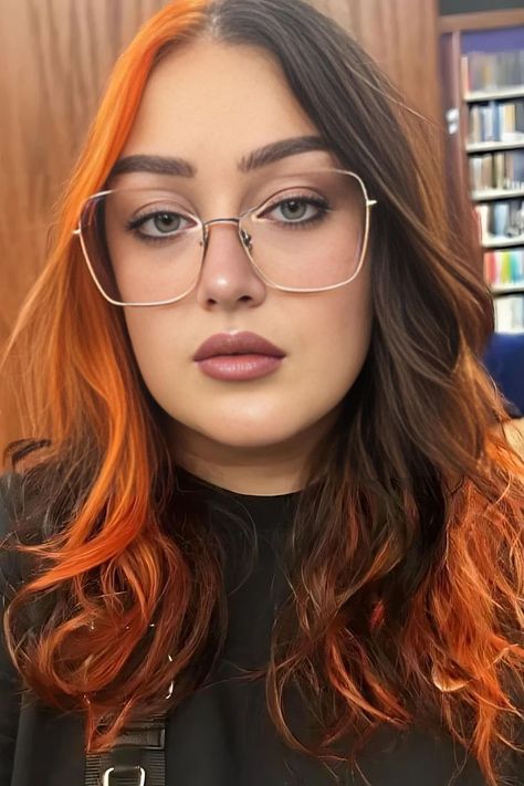 Zig-Zag Ginger And Black Split Dye Half Ginger Half Black Hair, Ginger Hair With Black Tips, Black And Ginger Hair, Ginger And Black Hair, Dark Orange Hair, Black Hair Ideas, Color Block Hair, Unicorn Hair Color, Split Dye