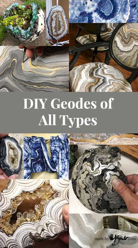 DIY Geodes of all Types - Made By Barb - many projects realistic designs Diy Techniques And Supplies, Growing Crystals, Concrete Diy Projects, Cement Art, Diy Techniques, Geode Art, Concrete Crafts, Cement Crafts, Diy Pottery