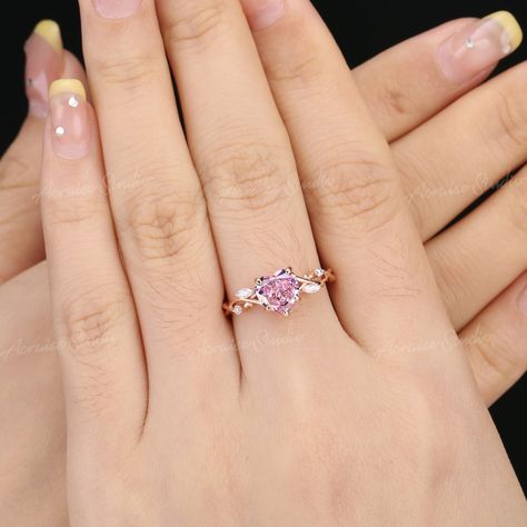 Unique Pink Sapphire Leaf Floral Engagement Ring Rose Gold Sailor Moon Pink Heart Sapphire Wedding Ring Anniversary Promise Rings for Women - Etsy Australia Pink Promise Rings, Light Color Outfits, Promise Rings Heart, Pink Diamond Wedding Rings, Rings Heart Shaped, Sailor Moon Pink, Wedding Rings Pink Sapphire, Disney Rings, Rings Heart