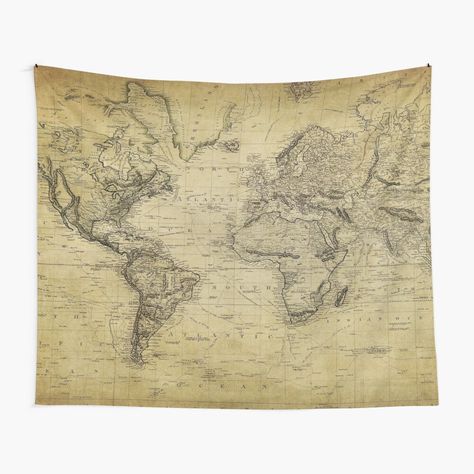 Get my art printed on awesome products. Support me at Redbubble #RBandME: https://www.redbubble.com/i/tapestry/Vintage-Map-by-ArtsyWishy/67387507.PCFHB?asc=u World Map Tapestry, Map Tapestry, Retro Map, Tapestry Vintage, Large Tapestries, World Map Poster, Old World Maps, Tapestry Wall Art, Tapestry Art