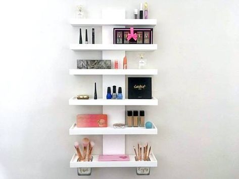 Ultra useful furniture for small apartments to help you save room in your small space | Offbeat Home & Life Makeup Storage Wall, Wall Mounted Makeup Organizer, Glam Room Decor, Makeup Brushes Holder, Makeup Shelf, Makeup Palette Organization, Rangement Makeup, Makeup Shelves, Palette Organizer