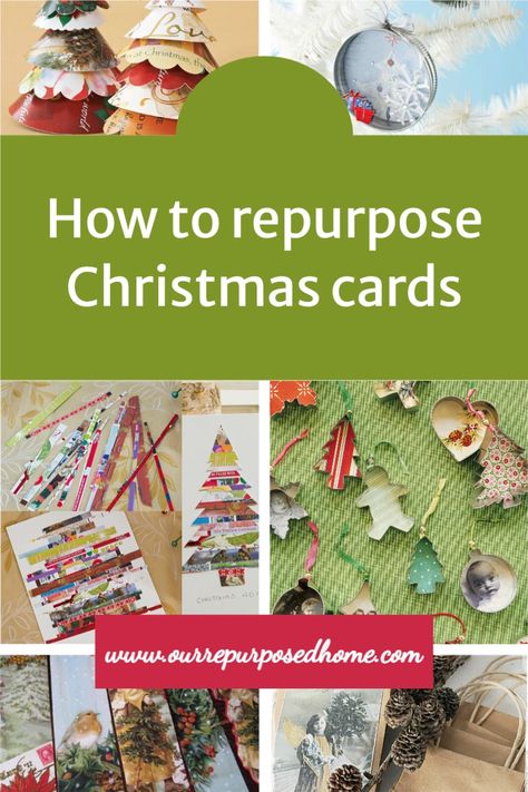 Things To Make With Christmas Cards, Recycle Old Christmas Cards, Reuse Christmas Cards Ideas, Old Christmas Cards Reuse, How To Reuse Christmas Cards, Reuse Greeting Cards, Christmas Post Card Ideas, Repurposing Christmas Cards, Things To Make With Old Christmas Cards