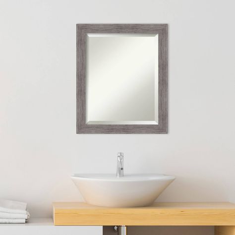 20" x 24" Pinstripe Plank Framed Bathroom Vanity Wall Mirror Gray - Amanti Art #Sponsored #Plank, #sponsored, #Framed, #Bathroom Texture Mirror, Wood Wall Bathroom, Bathroom Vanity Wall, Bathroom Wall Mirror, Wood Bathroom Vanity, Vanity Wall Mirror, Mirror Framed, Framing Techniques, Grey Frame