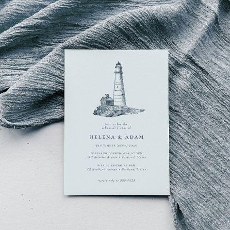 Lighthouse Wedding Theme, Beach Lighthouse, Lighthouse Wedding, Nautical Wedding Invitations, Wedding Rehearsal Dinner Invitations, Baked Dinner, Rehearsal Dinner Invitation, Wedding 2025, Dinner Invitation