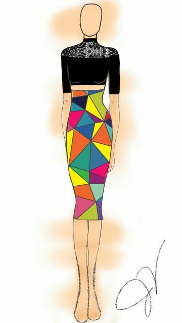 Fashion sketch 2. Geometric Dress Design, Geometric Fashion Design, Dress Illustration Design, Fashion Illustration Tutorial, Fashion Illustration Collage, Fashion Design Books, Fashion Figure Drawing, Fashion Illustrations Techniques, Geometric Fashion