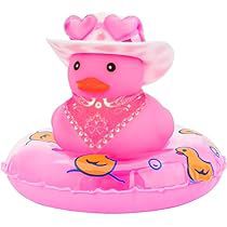 Duck With Sunglasses, Pink Rubber Duck, Bathtub Decoration, Dashboard Decorations, Duck Rubber, Cars Funny, Pink Cowboy Hat, Sunglasses Necklace, Gifts Pink