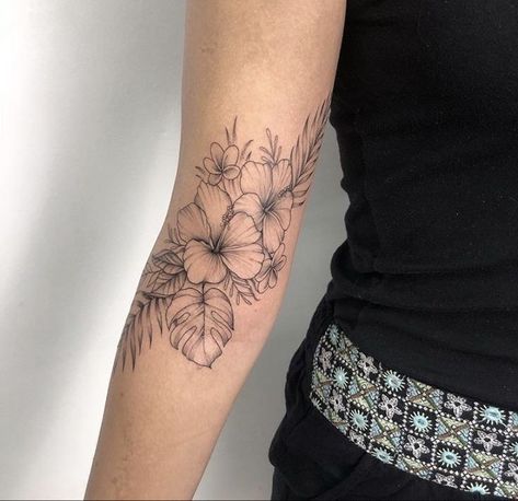 Upper Inner Arm Tattoo, Forearm Tattoo Placement, Inside Arm Tattoo, Arm Tattoo Placement, Arm Tattoo Men, Tattoo Men Ideas, Arm Wrap Tattoo, Inside Of Arm Tattoo, Hawaiian Flower Tattoos