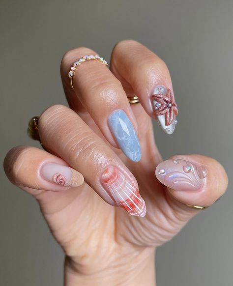 Press On Nails Design, Medium Almond, Popular Nail Designs, Mermaid Nails, Vacation Nails, Trendy Nail Design, Popular Nails, Nails Summer, Nails 2024