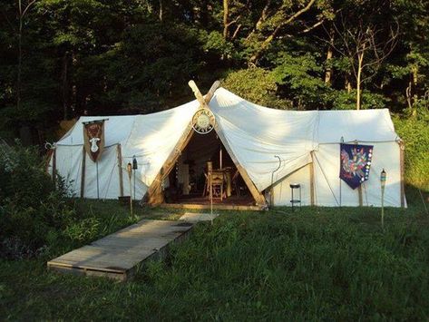 How to make a Viking style large tent using two wall tents. In the ... Viking Tent, Viking Camp, Tent Ideas, Zelt Camping, Tent Living, Wall Tent, Large Tent, Family Tent Camping, Cool Tents