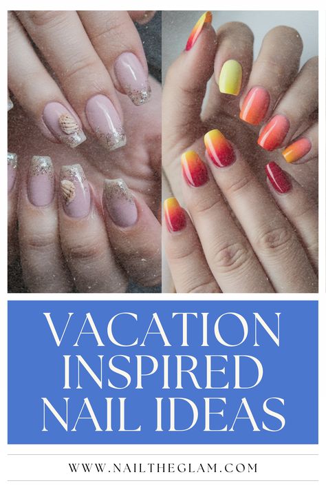 Article about 20 vacation-inspired nail designs, featuring fun and tropical styles perfect for a getaway.

Vacation nail designs, Tropical nail art, Travel-inspired nails, Fun vacation nails Aruba Inspired Nails, Nail Inspo Tropical Vacation, Nail Art Designs Vacation, Nails Cruise Ideas, Beachy French Tip Nails, Vacation Nails Beach Mexico Simple, Nails For Caribbean Vacation, Nail Designs For Cruise Vacation, Nail Ideas For Vacation Beach