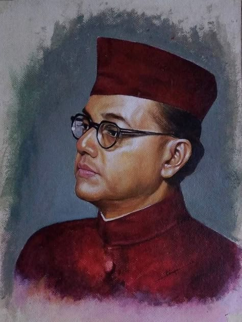 Title : Portrait of Netaji Acrylic on paper By Rimpa Mondal Netaji Subhas Chandra Bose Painting, Kurta Drawing, Netaji Drawing, Jawaharlal Nehru Drawing, Maharana Pratap Art, Vivekananda Wallpapers, Swami Vivekananda Wallpapers, Netaji Subhas Chandra Bose, Netaji Subhash Chandra Bose