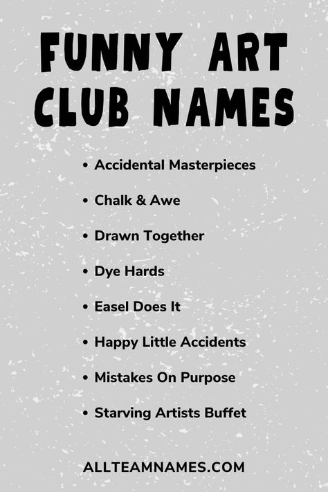 funny art club names list What Is Your Name Funny, Art Page Name Ideas For Instagram, Art Style Names, Funny Instagram Names, Queen Drawing, Names List, Watercolor Workshop, Instagram Names, Art Basics