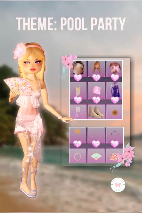 Dress to Impress for theme: Pool Party #dti #dresstoimpress #pool #poolparty #party #poolpartyideas #fashion #sea #swimsuit #trebdy #cute #cuteoutfit #roblox #customakeup Dti. Pool Party, Dti Pool Party Outfits Ideas, Swimsuit Dress To Impress, Dti Theme Pool Party, Dress To Impress Beach Theme, Pool Party Dti Outfit, Dress To Impress Pool Party Theme, Dress To Impress Theme Pool Party, Pool Party Dress To Impress