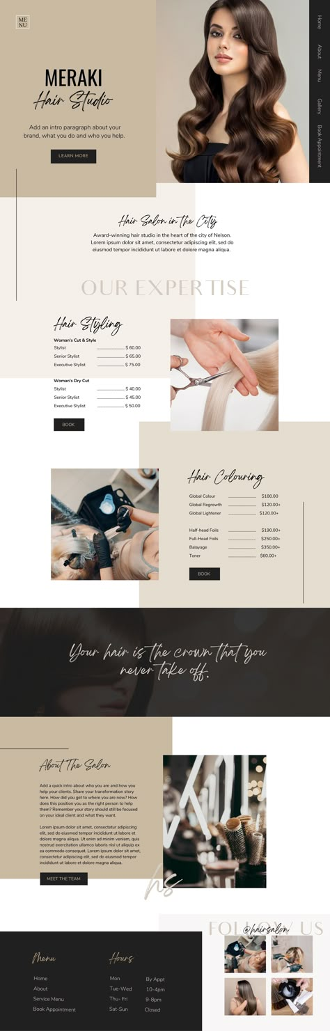 Beauty Salon Website Design Inspiration, Salon Website Design Inspiration, Hair Stylist Website Ideas, Beauty Salon Website Design, Hairdresser Website, Hair Salon Website Design Inspiration, Hair Salon Web Design, Hairstylist Website Design, Hair Website Design