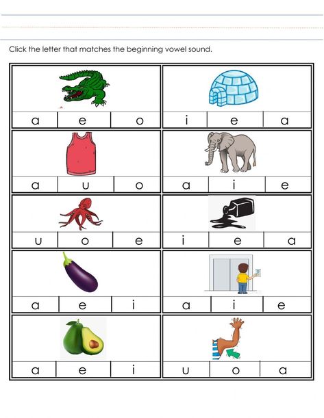 Vowel Sounds Kindergarten, Vowel Sounds Worksheets, Long Vowel Sounds Worksheets, Initial Sounds Worksheets, Teaching Vowels, Short Vowel Worksheets, Vowel Activities, Beginning Sounds Worksheets, English Worksheets For Kindergarten