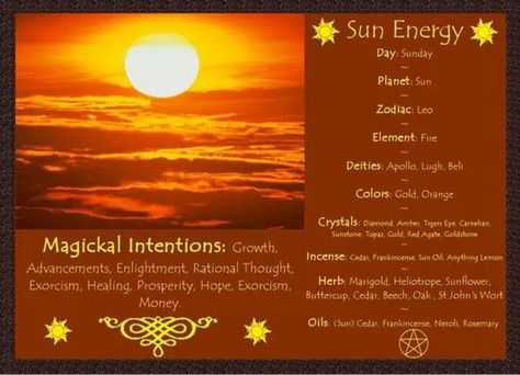 Planet Associated With Sunday – The Sun – Witches Of The Craft® Sun Magical Correspondences, Sun Correspondences, Sun Energy Spiritual, Tachyon Energy, Sun Magick, Daily Correspondences, Planetary Magick, Sun Phases, Sun Witch