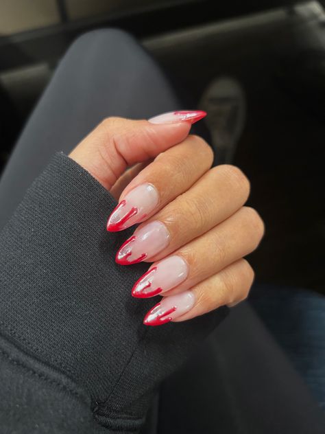 Blood Tipped Nails, Red Drip Nails, Blood Drop Nails, Blood Dripping Nails, Blood Drip Nails, Drop Nails, Nails With Chrome, Cosmo School, Harry Potter Nail Art