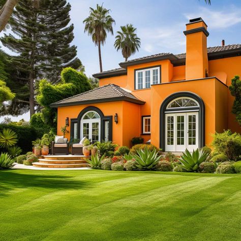 3+ Vibrant House Colour Design Ideas for the Outside of Your Home • 333+ Images • [ArtFacade] Orange Exterior House Colors, House Colour Design, Orange House Exterior, Orange Houses, Outdoor House Colors, House Trends, Remodeling House, Italian Style Home, House Colour