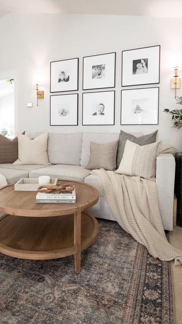 Neutral Home Decor Living Room Small Spaces, Living With Meg, Neutral Cozy Living Room Small Spaces, Cozy Apartment Color Scheme, Transitional Apartment Living Room, Beige Couch Grey Pillows, Modern Natural Living Room Decor, Bare Walls Living Room, Style A Beige Couch