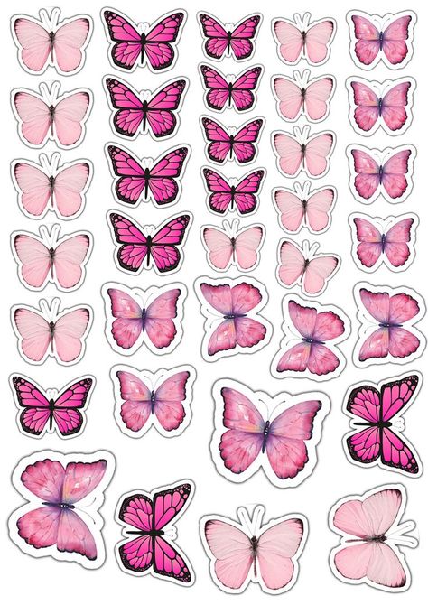 Butterfly Cutouts Printable, Butterfly Toppers Printable, Pink Butterflies Printable, Kupu Kupu Aesthetic Pink, Topper Kupu Kupu, Pink Printable Stickers, Pink Butterfly Printable, Animal Stickers Printable, Butterfly Stickers Printable