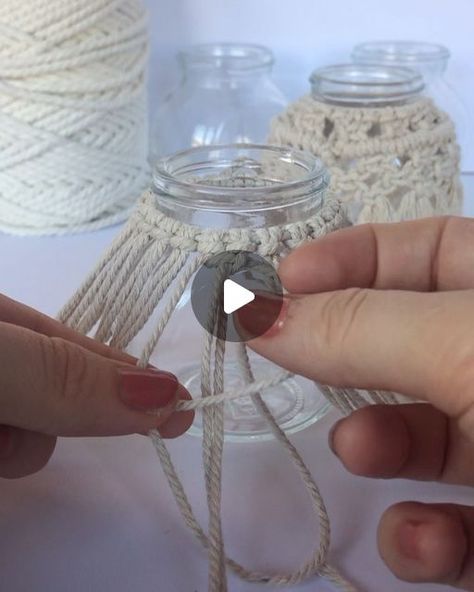 Mason Jar Macrame Diy, Jar Macrame, Jar Candle Holders, Macrame Candle Holder, Wine Glass Hanger, Making Macrame, Mini Candle Holders, Boho Crafts, Square Jars