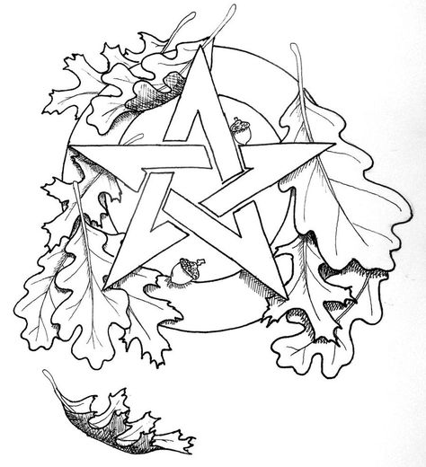 Pentacle Coloring Pages Leaf Coloring Page, Witch Coloring Pages, Pagan Crafts, Pagan Art, Witchy Crafts, Adult Colouring Pages, Leaf Coloring, Oak Leaves, Coloring Pages To Print