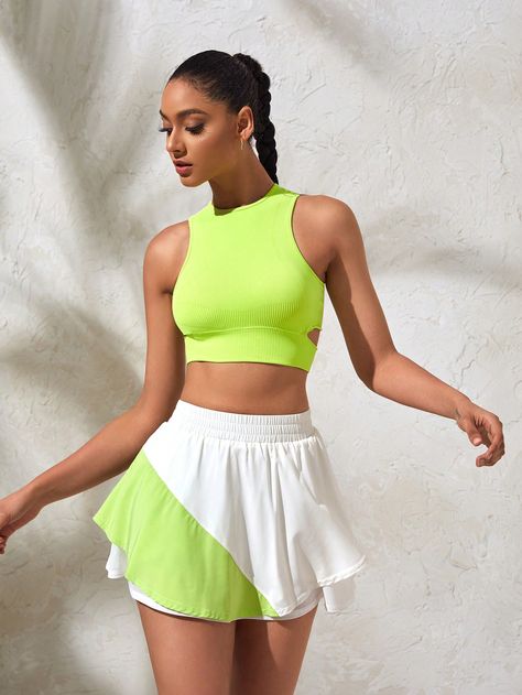 Women Color Block Simple Sport Skirt & Skort Multicolor    Fabric Colorblock Skort Non-Stretch  Women Activewear, size features are:Bust: ,Length: ,Sleeve Length: Tennis Skirt Set, Sport Skirt, Sports Skirts, Women Sports, Tennis Skirt, Skorts, Athletic Wear, Woman Colour, Active Wear For Women