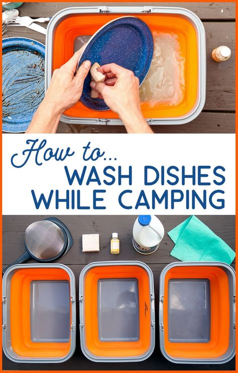 How to Wash Dishes While Camping Dish Washing Station, Dishwashing Station, Camping Hacks With Kids, Winter Camping Gear, Washing Station, Camping Bedarf, Camping Set Up, Dish Washing, Camping Set