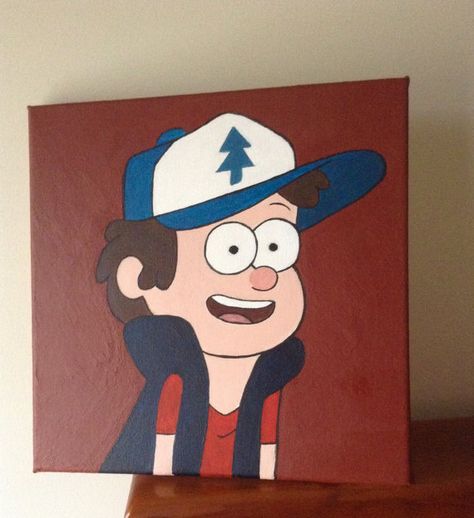 Gravity Falls Canvas Painting, Gravity Falls Painting, Dipper From Gravity Falls, Dipper Gravity Falls, Disney Canvas Paintings, Pink Canvas Art, Disney Canvas Art, Kids Canvas Art, Fall Canvas Painting