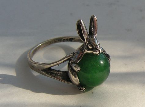 This new, original design from my studio is an entirely sterling silver Rabbit ring with a 10 mm Aventurine sphere. The Bunny measures 3/4 (18 mm) of an inch from ears to feet and 1/2 (12 mm) inch from side to side. Actual weight is 5.8 grams in size 8. The Rabbit emerges from a thick Rabbit Ring, Fantasy Earrings, Grass Valley, Dope Jewelry, Funky Jewelry, The Bunny, The Rabbit, Dream Jewelry, Jewelry Inspo