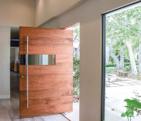 Teak Front Door, Front Door Modern, Door Design Ideas, Double Door Entrance, Front Door Hardware, Oak Front Door, Closet Door Makeover, Trendy Door, Steel Front Door