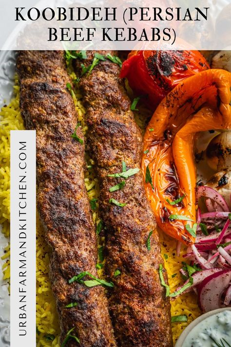 Persian Food Kebab, Persian Ground Beef Recipes, Persian Kebab Recipe, Koobideh Kabob Recipe, Kabob Koobideh, Persian Beef, Koobideh Recipe, Beef Kebab, Persian Dishes