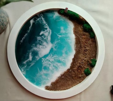 Mini resin beaches customised with your names ,dates or anything special to you, engraved in the sand! Resin Beach Art, Resin Beach, On Beach, Beach Art, The Sand, Dates, Ethnic Recipes, Art