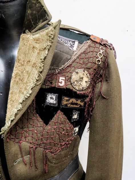 the Ringmaster coat, details custom made for the Vespertine Circus Gibbous Fashion, Circus Jacket, Junk Fashion, Upcycled Coat, Circus Fashion, Coat Details, Upcycled Jackets, Apocalyptic Fashion, Quirky Fashion