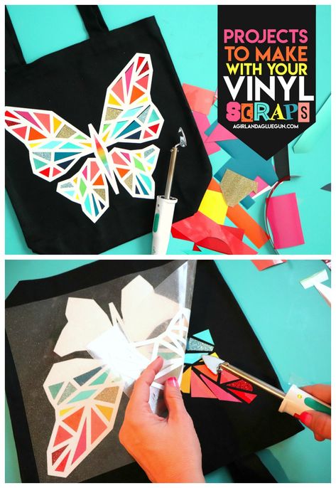 Tote Bag using your Vinyl SCRAPS! - A girl and a glue gun Expressions Vinyl, Deco Foil, Glitter Heat Transfer Vinyl, Water Bottle Decal, Mason Jar Crafts Diy, Shirt Business, Free Candy, Rainbow Theme, Iron On Vinyl