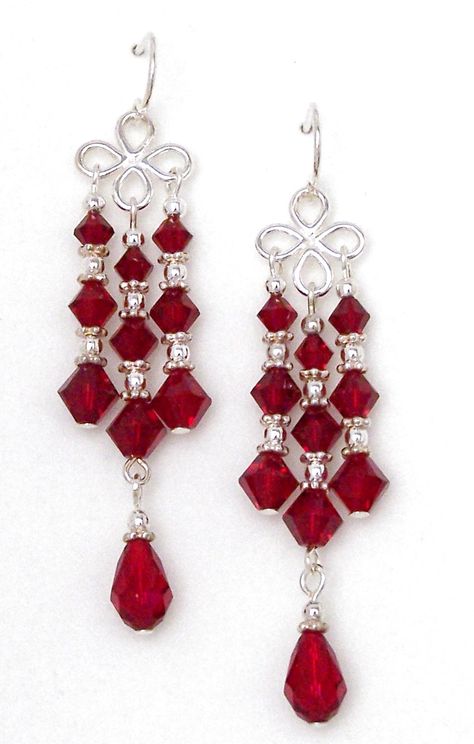 Crystal Chandelier Earrings, Homemade Jewelry, Red Earrings, Bead Jewellery, Jewelry Patterns, Jewelry Projects, Diy Earrings, Crystal Chandelier, Diamond Earrings Studs