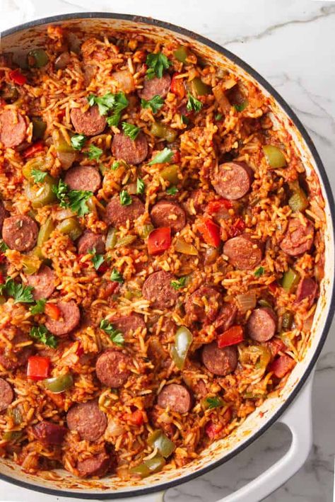 Authentic Louisiana Recipes, Sausage And Rice Skillet, Sausage And Rice, Chicken And Sausage Jambalaya, Sausage Jambalaya, Sausage Rice, Rice Skillet, Mardi Gras Food, Jambalaya Recipe