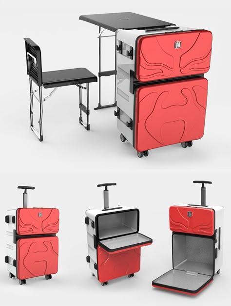 Multifuctional Suitcase with Furniture System Suitcase Furniture, Portable Furniture, Travel Suitcases, Suitcases Travel, Foldable Furniture, Transforming Furniture, Campaign Furniture, Industrial Design Sketch, Travel Suitcase