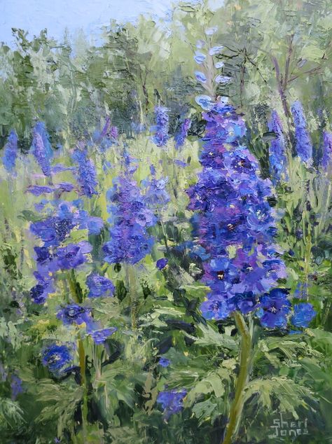 Oil Pastel On Wood, Delphinium Painting, Delphinium Flower, Delphinium Flowers, Dutch Art, Dallas Arboretum, Contemporary Landscape Painting, Watercolor Flower Art, Watercolor Flowers Paintings